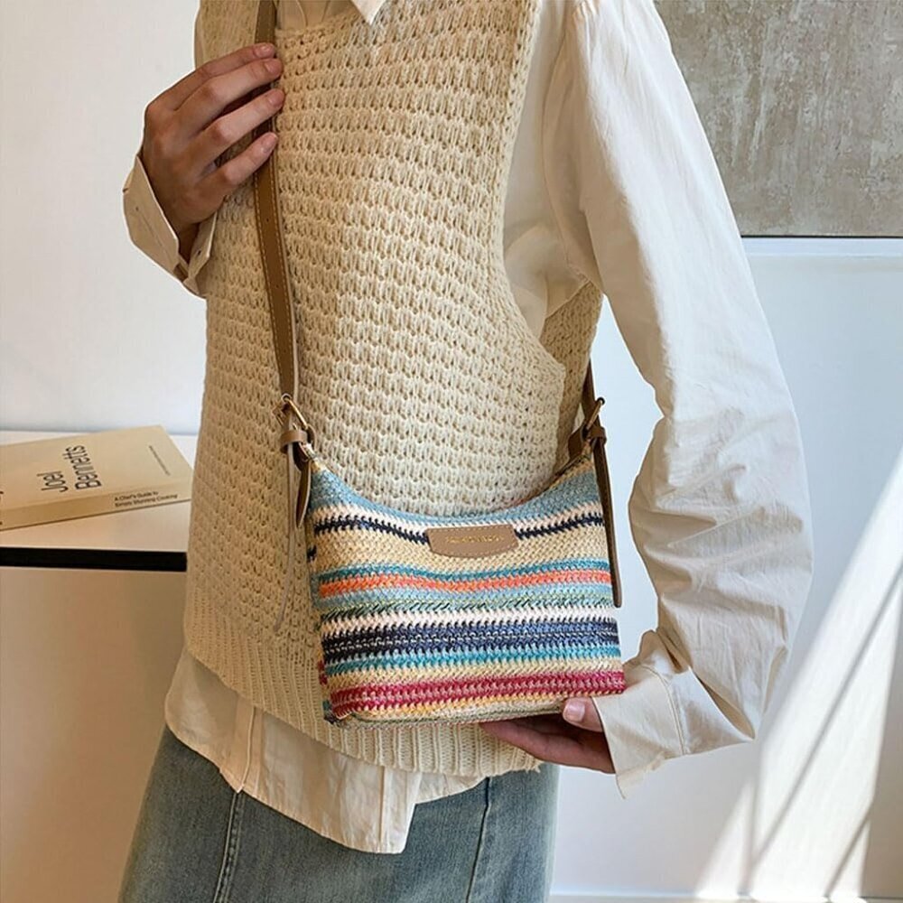 Women's Woven Straw Tote Bag Large Capacity Summer Beach Crossbody Handbag - Picture 7 of 8